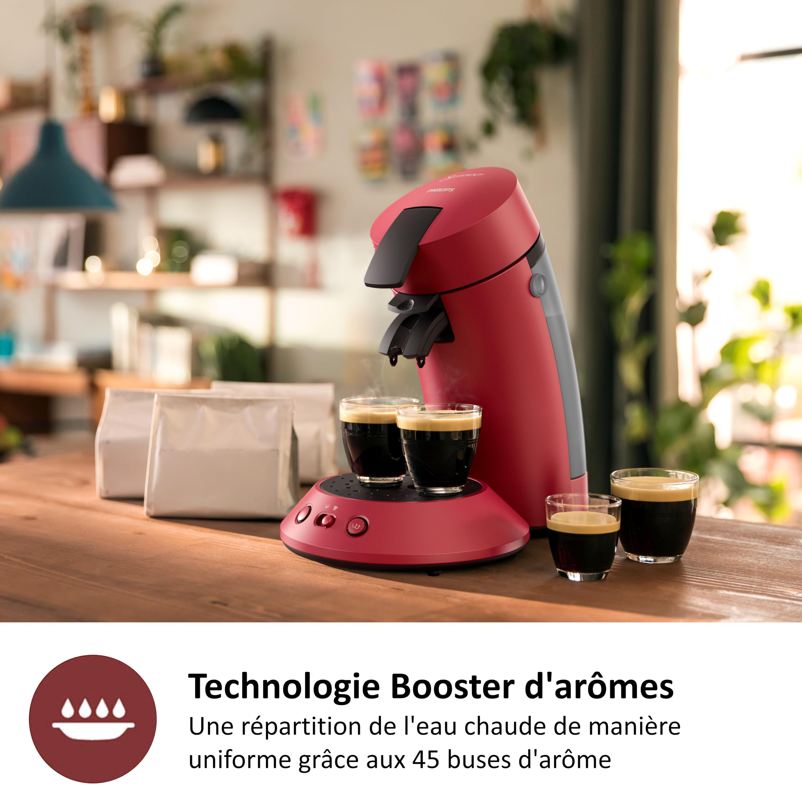 Machine à Café Senseo Original Plus – Rouge, Booster d'Arômes, CSA210/91